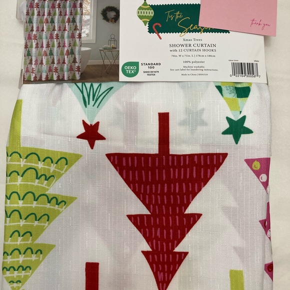 Tis the Season Shower curtain with hooks Multi colored Trees - Picture 4 of 7